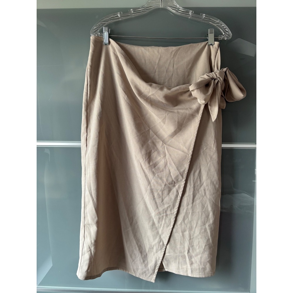 NWT MOTF Tan Sarong Wrap Midi Skirt Side Bow Large Coastal Resort Softgirl Folk